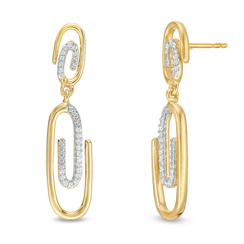 1 15 Ct T W Diamond Paper Clip Drop Earrings In Sterling Silver T W Diamond Paper Clip Drop Earrings In Sterling Silver With 14k