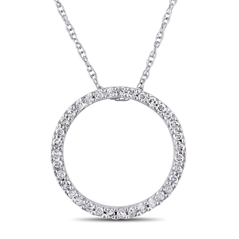 Main Image 1 of 1/8 CT. T.W. Diamond Open Circle Pendant in 10K White Gold - 17"