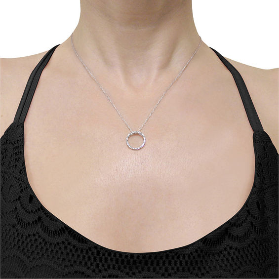 1/8 CT. T.w. Diamond Open Circle Pendant in 10K White Gold - 17"