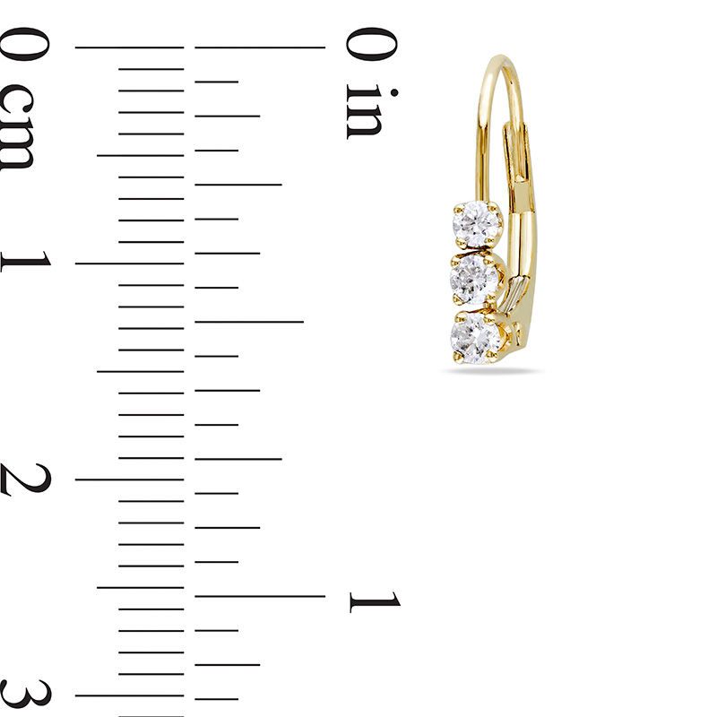 Main Image 3 of 1/4 CT. T.W. Diamond Three Stone Drop Earrings in 14K Gold