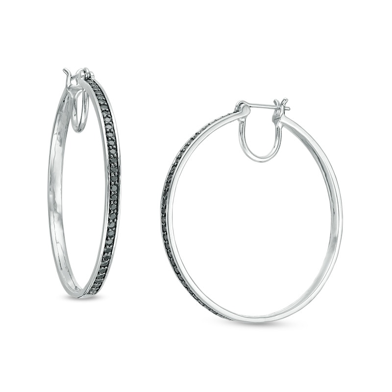 Main Image 1 of 1 CT. T.W. Black Diamond Hoop Earrings in Sterling Silver