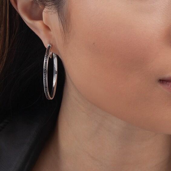1 CT. T.w. Black Diamond Hoop Earrings in Sterling Silver