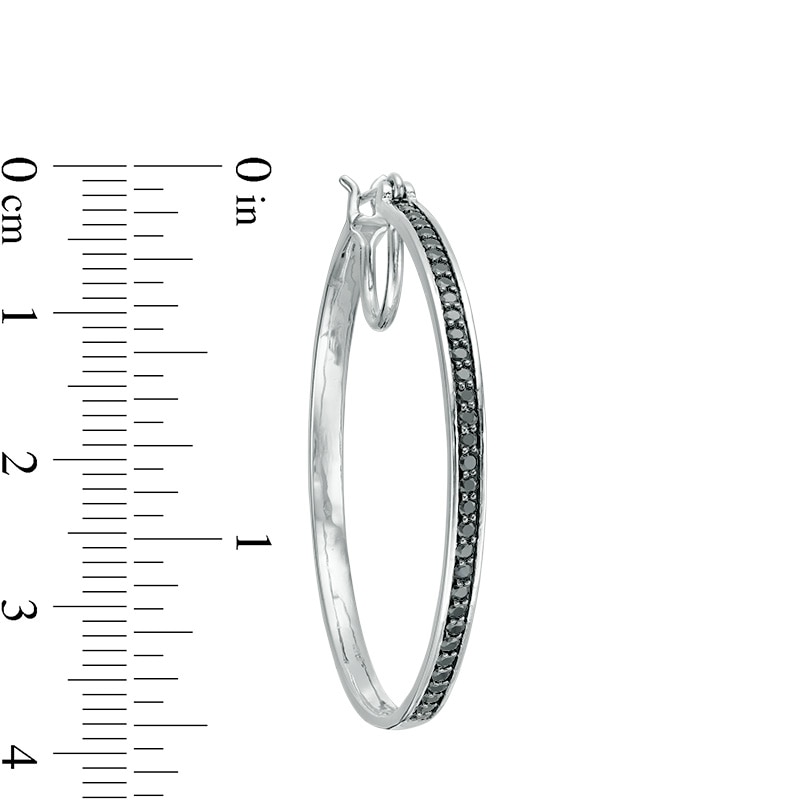 Main Image 3 of 1 CT. T.W. Black Diamond Hoop Earrings in Sterling Silver