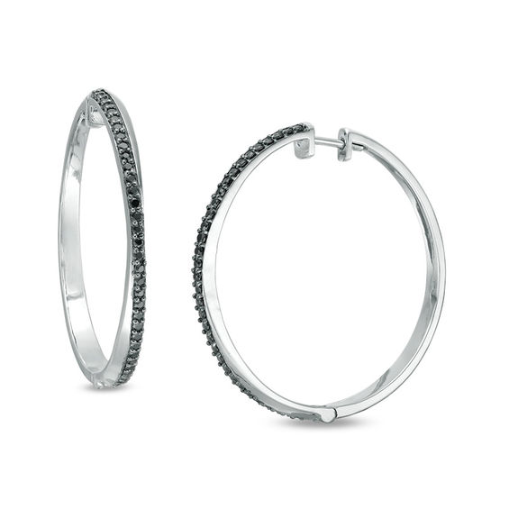 1/2 CT. T.W. Enhanced Black Diamond Crossover Hoop Earrings in Sterling