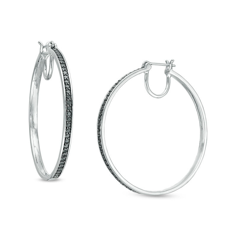 1 CT. T.W. Black Diamond Hoop Earrings in Sterling Silver | Zales