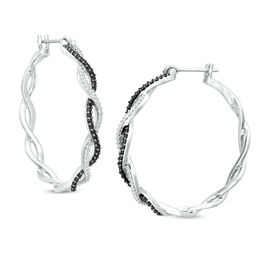 1/2 CT. T.W. Enhanced Black and White Diamond Twist Hoop Earrings in Sterling Silver