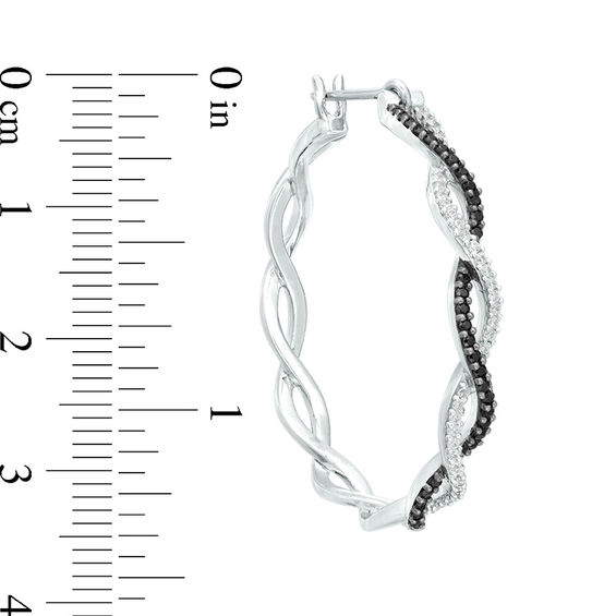 1/2 CT. T.w. Enhanced Black and White Diamond Twist Hoop Earrings in Sterling Silver