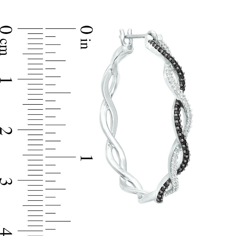 Main Image 3 of 1/2 CT. T.W. Enhanced Black and White Diamond Twist Hoop Earrings in Sterling Silver