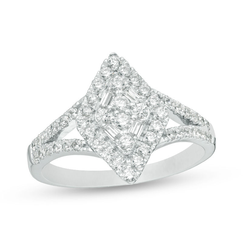 Main Image 1 of 3/4 CT. T.W. Composite Diamond Double Kite-Shaped Frame Split Shank Ring in 10K White Gold