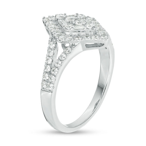 3/4 CT. T.w. Composite Diamond Double Kite-Shaped Frame Split Shank Ring in 10K White Gold