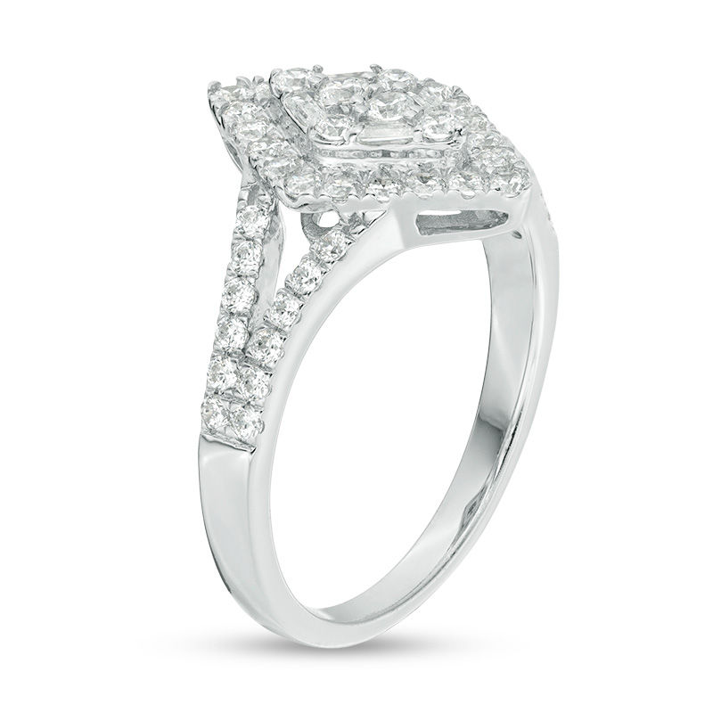 Main Image 3 of 3/4 CT. T.W. Composite Diamond Double Kite-Shaped Frame Split Shank Ring in 10K White Gold