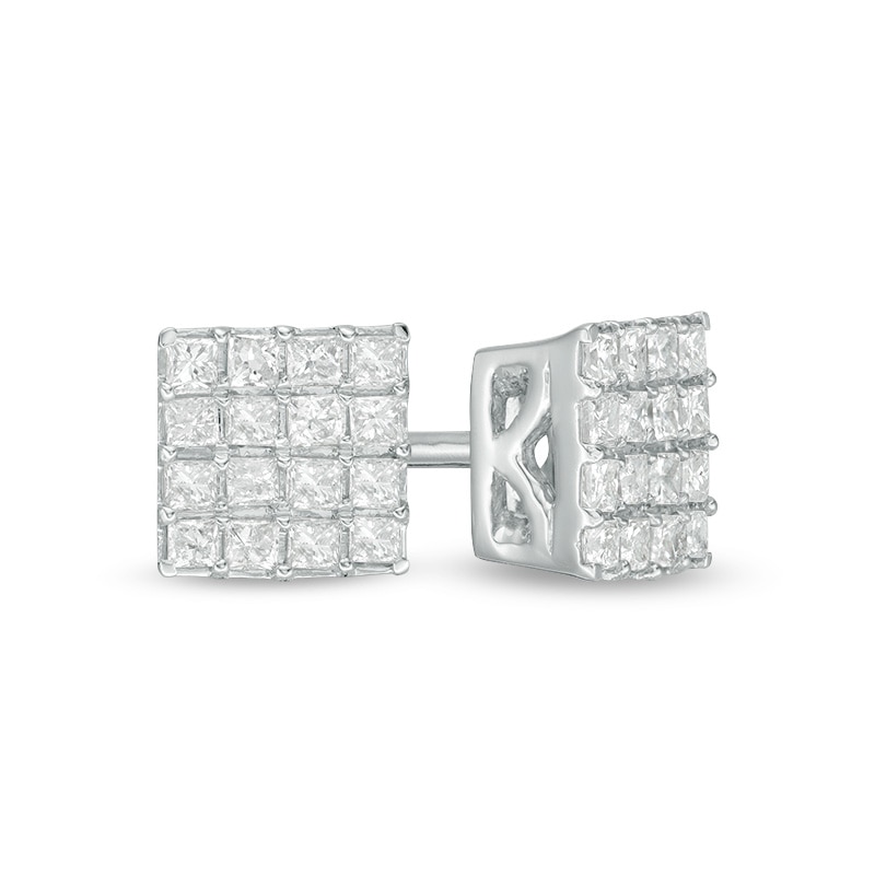 Main Image 1 of 1/4 CT. T.W. Princess-Cut Composite Diamond Stud Earrings in 10K White Gold