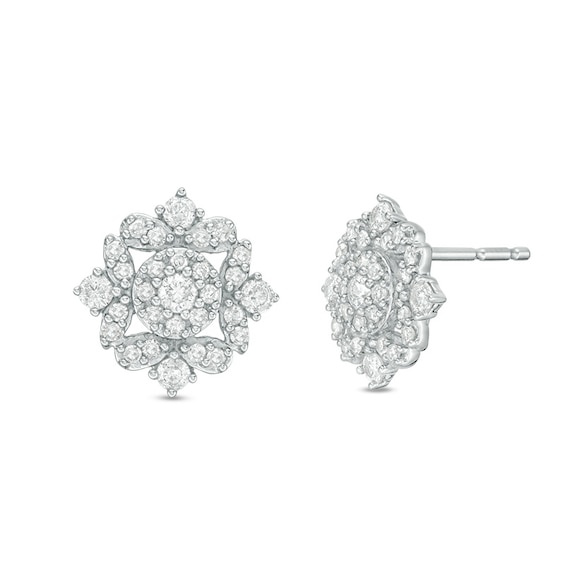 3/8 CT. T.w. Composite Diamond Petal Frame Stud Earrings in 10K White Gold