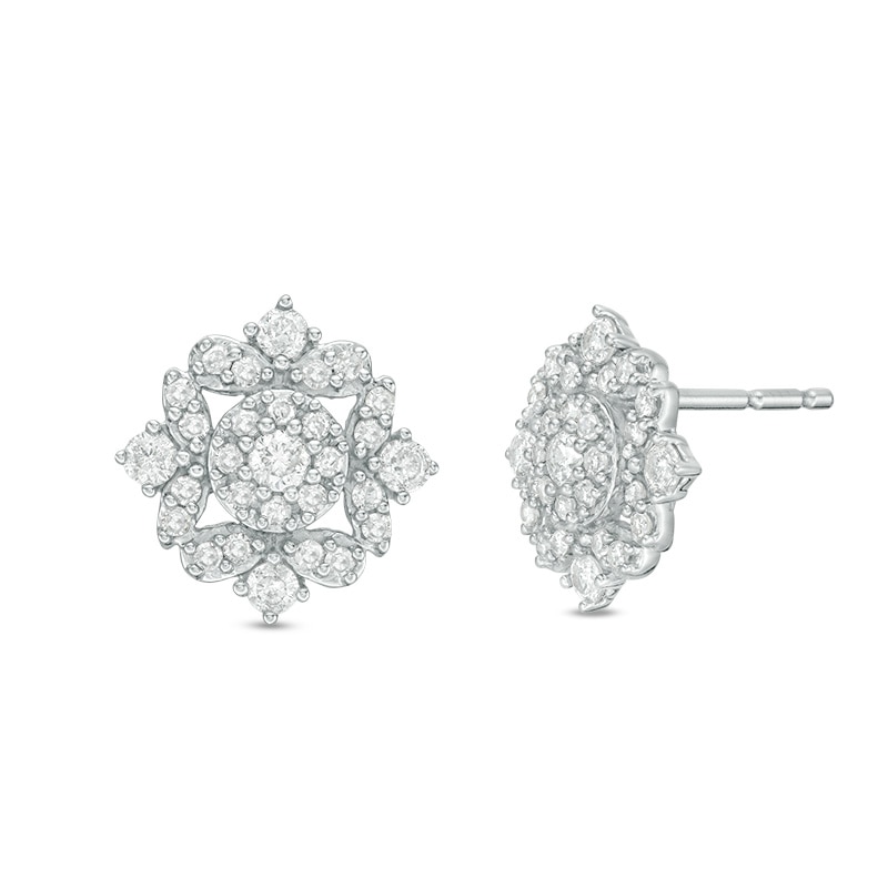 Main Image 1 of 3/8 CT. T.W. Composite Diamond Petal Frame Stud Earrings in 10K White Gold