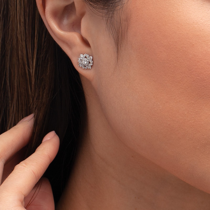 Main Image 2 of 3/8 CT. T.W. Composite Diamond Petal Frame Stud Earrings in 10K White Gold