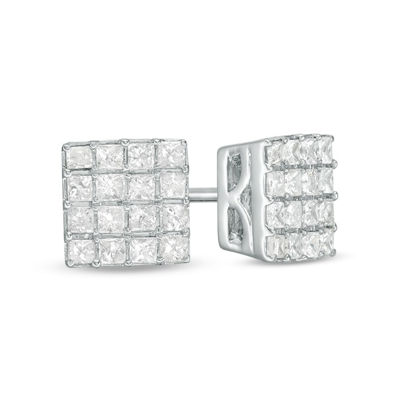 Main Image 1 of 1/2 CT. T.W. Princess-Cut Composite Diamond Stud Earrings in 10K White Gold
