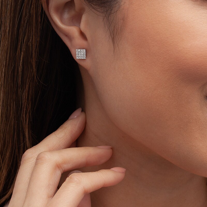 Main Image 2 of 1/2 CT. T.W. Princess-Cut Composite Diamond Stud Earrings in 10K White Gold