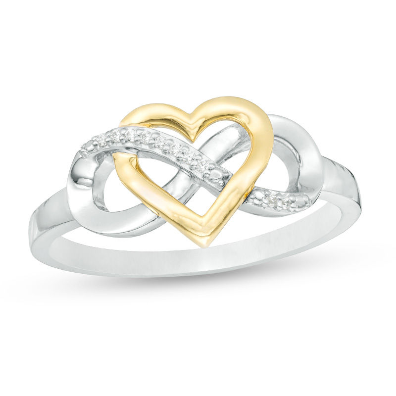 Diamond Accent Interlocking Infinity and Heart Ring in Sterling Silver and 10K Gold