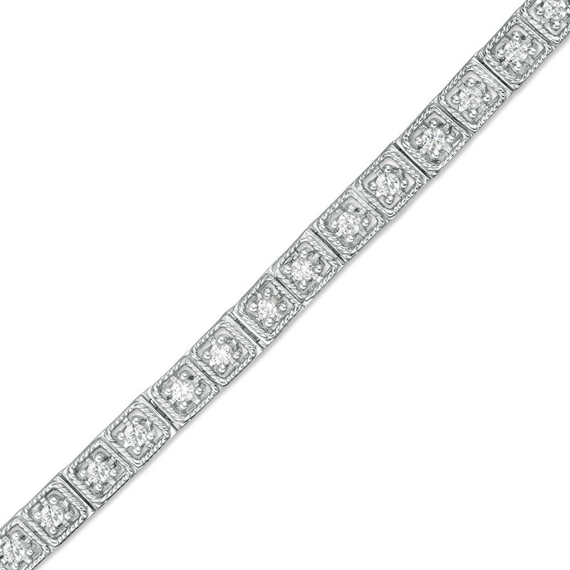 1 CT. T.W. Diamond Square Rope-Edged Links Tennis Bracelet in 14K White Gold