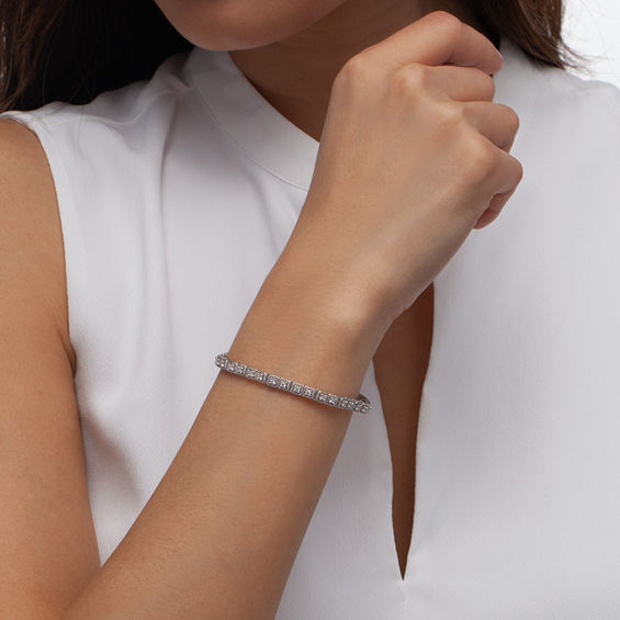 1 CT. T.w. Diamond Square Rope-Edged Links Tennis Bracelet in 14K White Gold