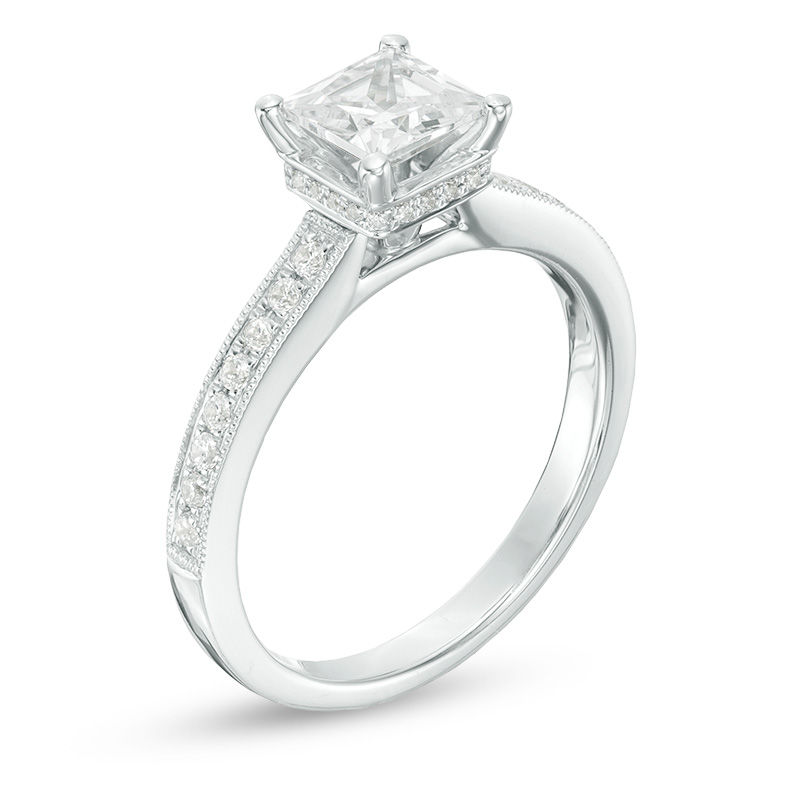 Main Image 3 of Celebration Ideal 1-1/5 CT. T.W. Princess-Cut Certified Diamond Vintage-Style Engagement Ring in 14K White Gold (I/I1)