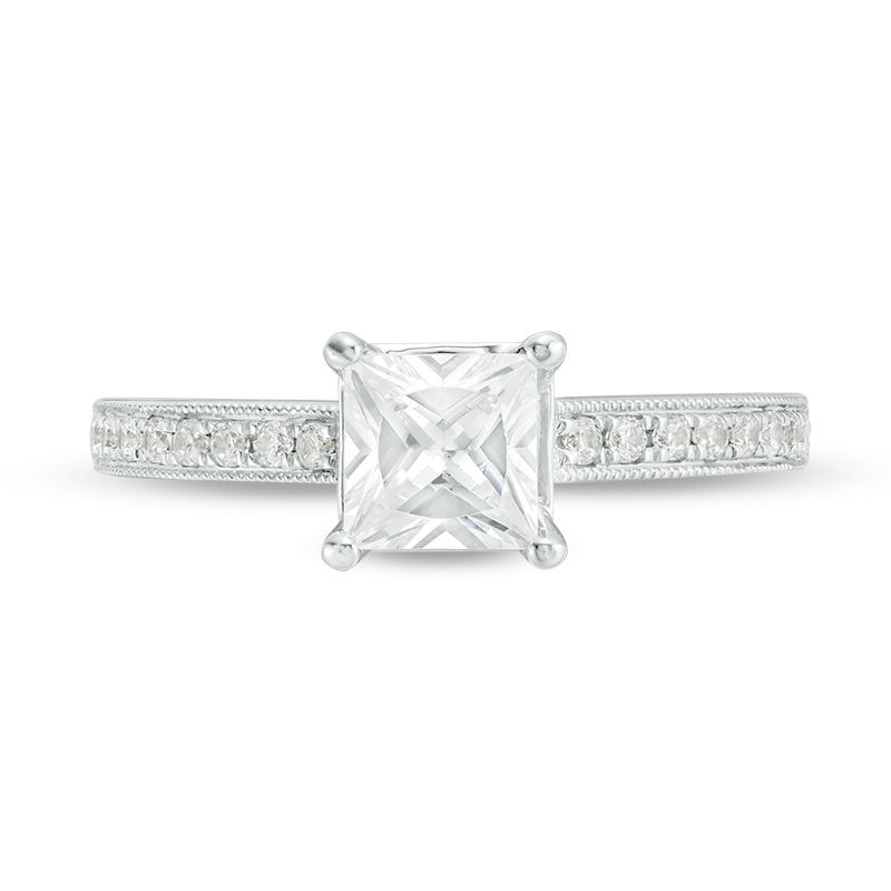 Main Image 4 of Celebration Ideal 1-1/5 CT. T.W. Princess-Cut Certified Diamond Vintage-Style Engagement Ring in 14K White Gold (I/I1)