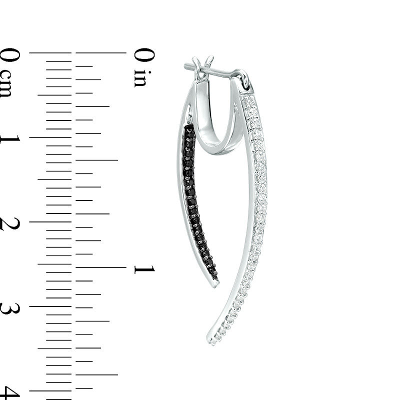 Main Image 3 of 1/2 CT. T.W. Enhanced Black and White Diamond Tapered Curve Front/Back Earrings in Sterling Silver