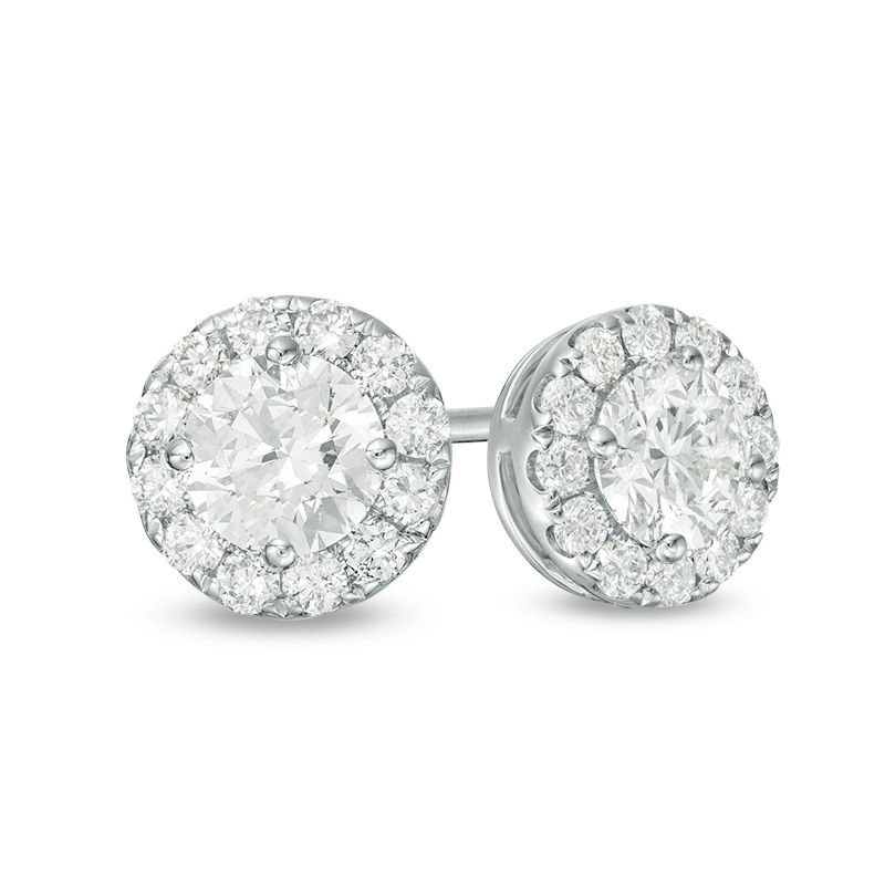 1 CT. T.W. Diamond Raised Frame Stud Earrings in 14K White Gold