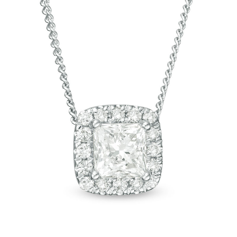 Main Image 1 of 1/3 CT. T.W. Princess-Cut Diamond Frame Pendant in 14K White Gold