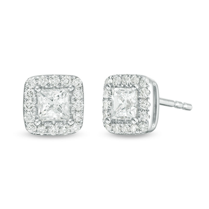 1 CT. T.W. Princess-Cut Diamond Frame Stud Earrings in 14K White Gold