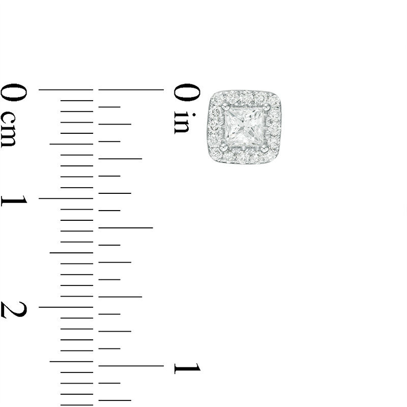 Main Image 3 of 1 CT. T.W. Princess-Cut Diamond Frame Stud Earrings in 14K White Gold