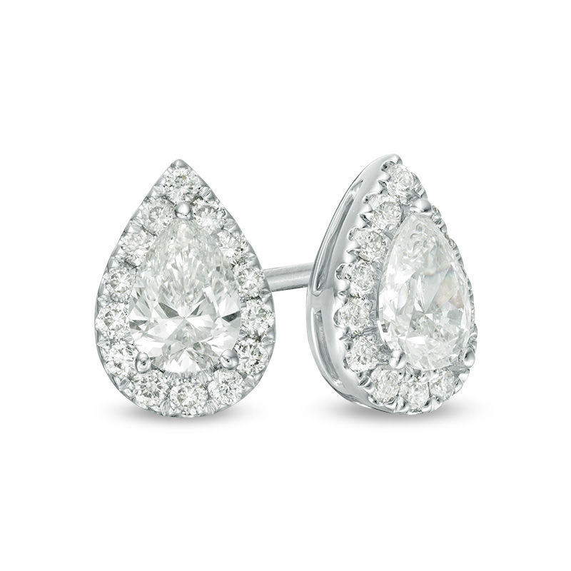 1 CT. T.W. Certified Pear-Shaped Diamond Frame Stud Earrings in 14K White Gold (I/SI2)