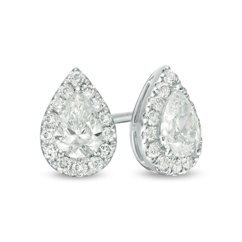 Main Image 1 of 1 CT. T.W. Certified Pear-Shaped Diamond Frame Stud Earrings in 14K White Gold (I/SI2)