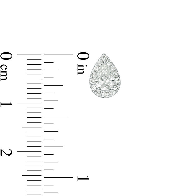 Main Image 3 of 1 CT. T.W. Certified Pear-Shaped Diamond Frame Stud Earrings in 14K White Gold (I/SI2)