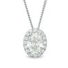 Thumbnail Image 0 of 1/2 CT. T.W. Certified Oval Diamond Frame Pendant in 14K White Gold (I/SI2)