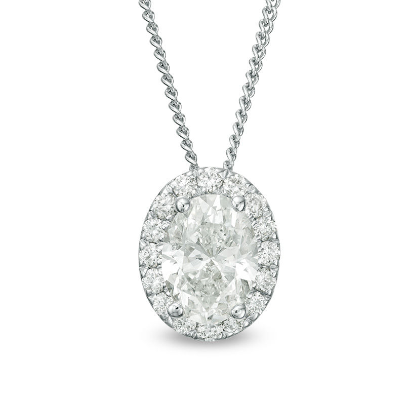 Main Image 1 of 1/2 CT. T.W. Certified Oval Diamond Frame Pendant in 14K White Gold (I/SI2)