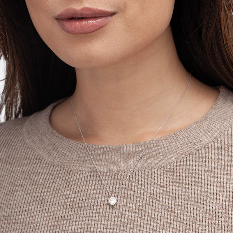 Main Image 2 of 1/2 CT. T.W. Certified Oval Diamond Frame Pendant in 14K White Gold (I/SI2)