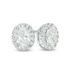 Thumbnail Image 1 of 1 CT. T.W. Certified Oval Diamond Frame Stud Earrings in 14K White Gold (I/SI2)