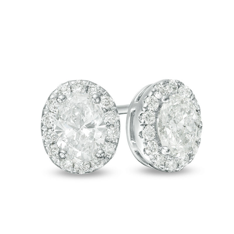 Main Image 1 of 1 CT. T.W. Certified Oval Diamond Frame Stud Earrings in 14K White Gold (I/SI2)