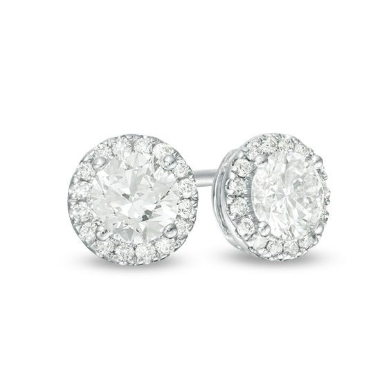 CT. T.w. Certified Diamond Frame Stud Earrings in 14K White Gold (I/Si2