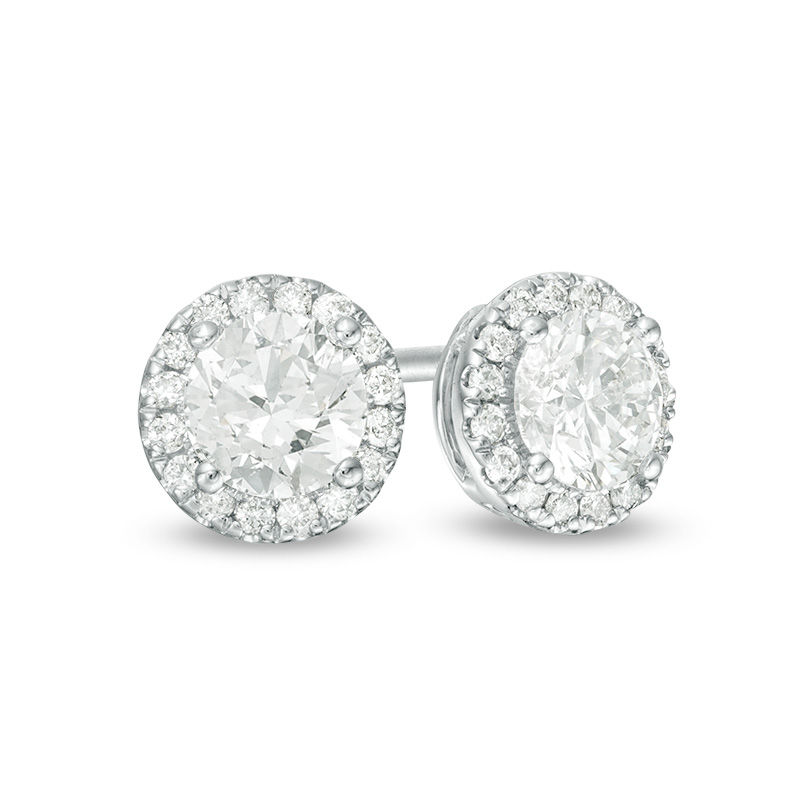 Main Image 1 of 3/4 CT. T.W. Certified Diamond Frame Stud Earrings in 14K White Gold (I/SI2)