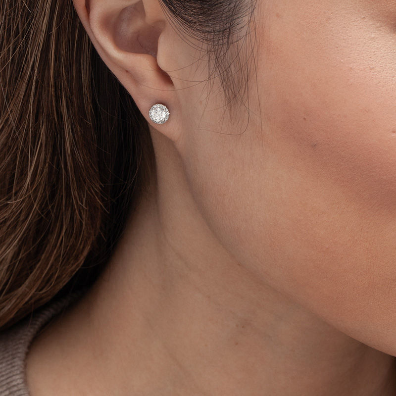 Main Image 2 of 3/4 CT. T.W. Certified Diamond Frame Stud Earrings in 14K White Gold (I/SI2)