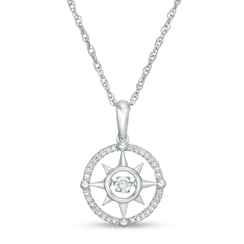 Main Image 1 of Unstoppable Love™ 1/15 CT. T.W. Diamond Compass Pendant in Sterling Silver