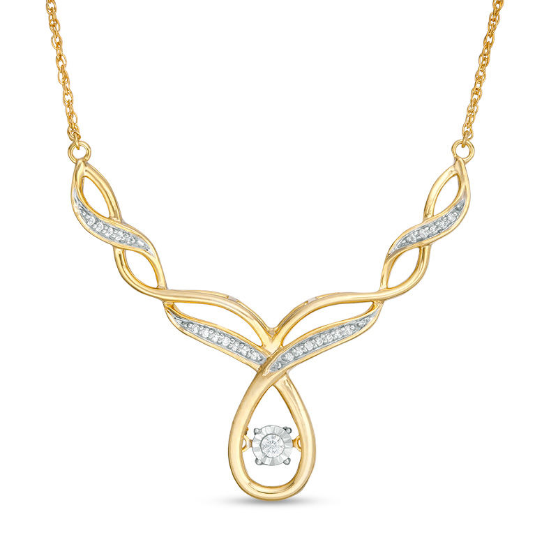 Main Image 1 of 0.146 CT. T.W. Diamond Twist Necklace in 10K Gold - 16.5"