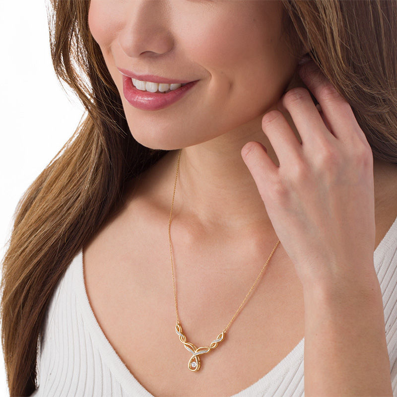 Main Image 2 of 0.146 CT. T.W. Diamond Twist Necklace in 10K Gold - 16.5"