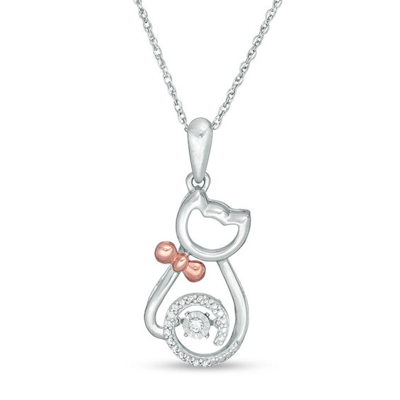 Unstoppable Love™ 1/20 CT. T.W. Diamond Sitting Cat with Bow Pendant in Sterling Silver and 10K Rose Gold Unstoppable Love™ 1/20 CT. T.W. Diamond Sitting Cat with Bow Pendant in Sterling Silver and 10K Rose Gold