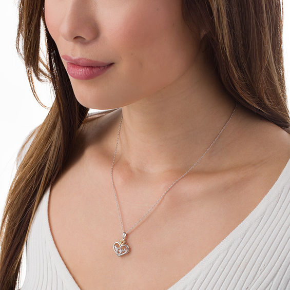 Unstoppable Love™ Diamond Accent Double Heart "MOM" Pendant in Sterling Silver and 10K Gold Unstoppable Love™ Diamond Accent Double Heart "MOM" Pendant in Sterling Silver and 10K Gold