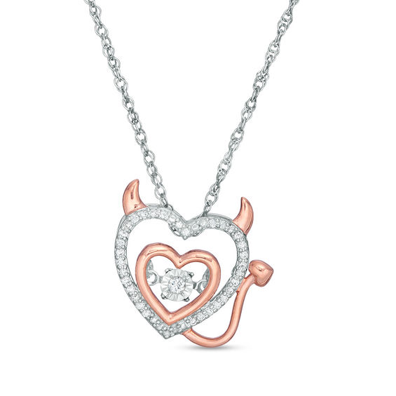 0.09 CT. T.w. Diamond Devil Heart Outline in Sterling Silver and 10K Rose Gold