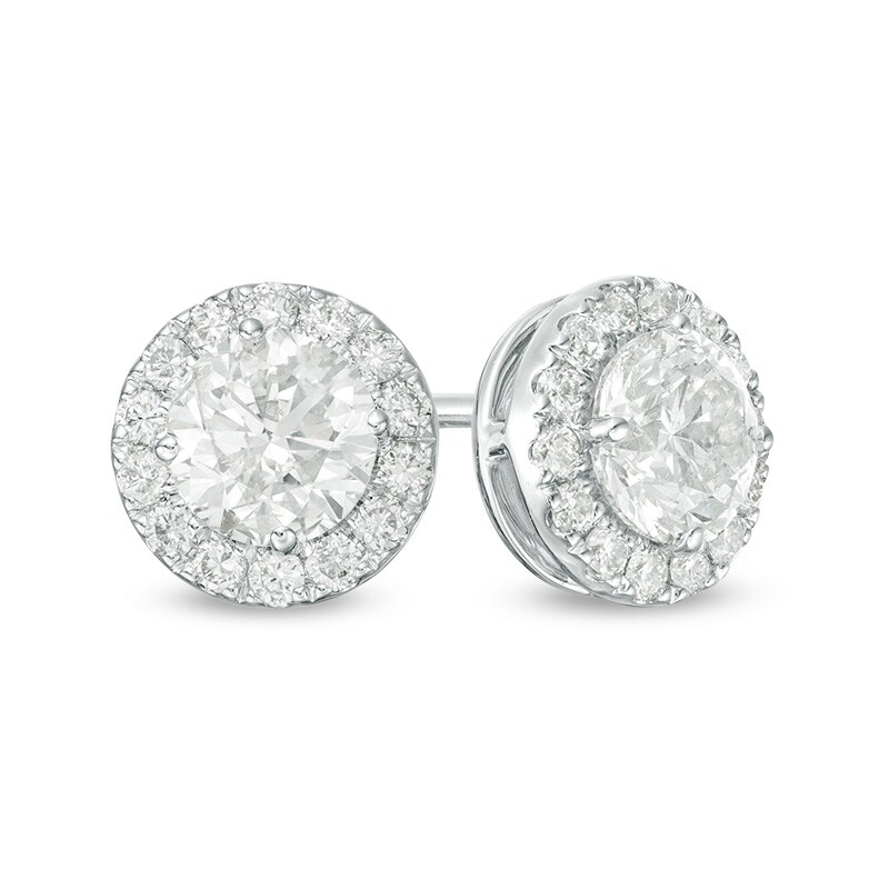 Main Image 1 of 1-1/2 CT. T.W. Diamond Frame Stud Earrings in 14K White Gold