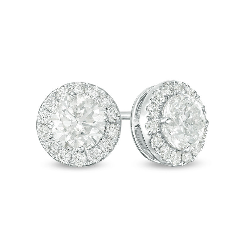 1-1/2 CT. T.W. Certified Diamond Frame Stud Earrings in 14K White Gold (I/SI2)